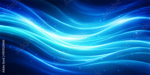A flowing abstract blue background featuring elegant wave patterns and light curves creates a dynamic vector illustration with motion energy and a swirl design texture