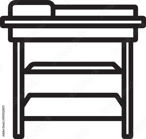A simple drawing of a changing table, a classic design for the nursery.