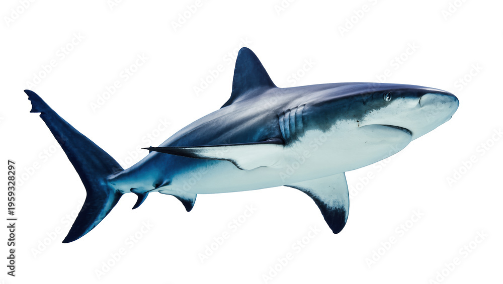 Fototapeta premium Majestic great white shark swimming gracefully through the water, powerful marine predator