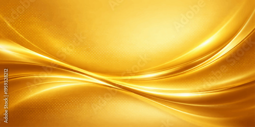 Abstract golden background with smooth orange curves and yellow waves creates a soft silk texture design for a vector wallpaper backdrop featuring light motion and satin pattern art