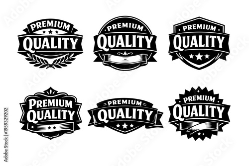 Vintage premium quality labels set providing badges, stamps, and emblems for certified product assurance
