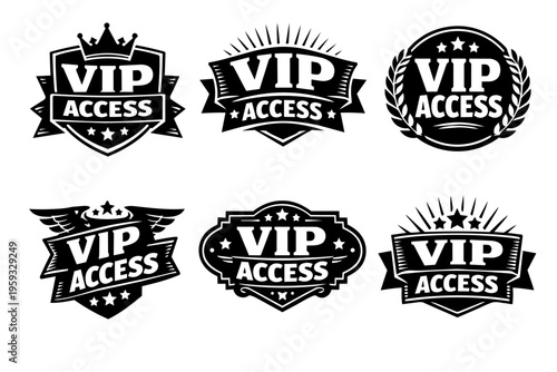 Vip access badges collection for exclusive members, premium events, and very important persons showing special entry