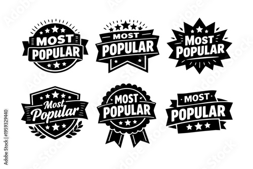 Most popular badge collection, featuring best seller ribbon labels and top choice emblem stamps