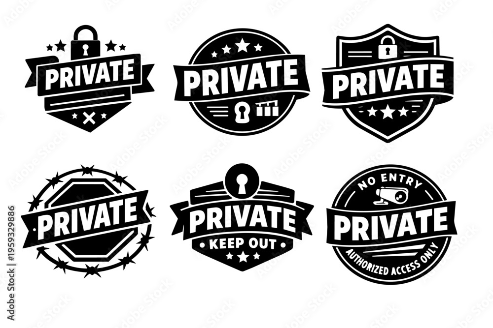 Obraz premium Private access vector badge set offering secure entry, restricted zone, or authorized only signs