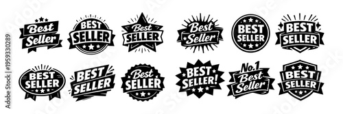 Best seller badges vector collection. Promoting top products, sales, marketing, guarantee, quality, and winning concepts
