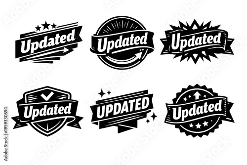 Updated badges set representing new versions, recent changes, and refresh status for web content and applications