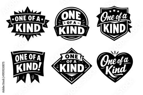 One of a kind emblems set displaying uniqueness and authenticity, vintage badges and labels showcasing individuality