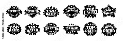 Top rated quality badges set, premium award stickers, guarantee logo collection, best rating seal vector icons