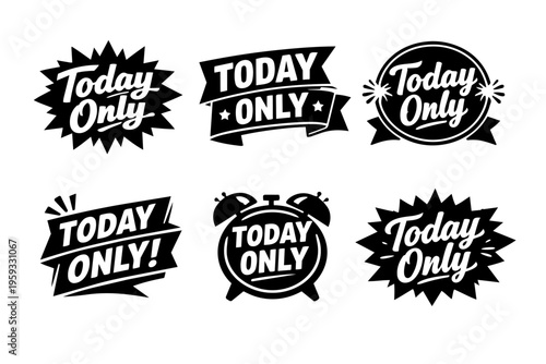 Today only badges creating urgency for special sales, discounts, limited offers, and promotional marketing events