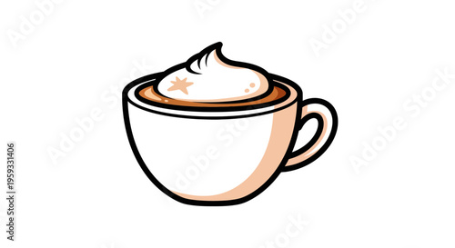 White coffee cup with whipped cream and latte art