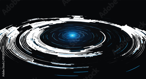 Abstract blue and white digital data vortex vector illustration with swirling lines and glowing center on a dark background, modern technology concept isolated PNG with Transparent Background