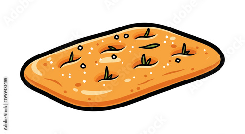 Cartoon Focaccia Bread with Herbs and Salt