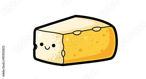 Cute cheese character with smiling face, kawaii style, isolated on white background