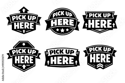 Pick up here sign collection for online order fulfillment, curbside pickup, and store delivery instructions