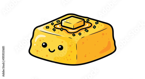 Cute Kawaii Cornbread with Butter and Chives - Cartoon Style