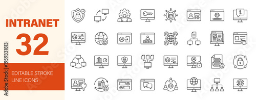 Intranet icon set. Editable line icons. Vector illustration.