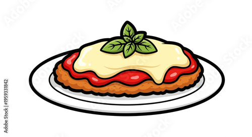 Delicious Chicken Parmigiana with Basil Garnish on Plate