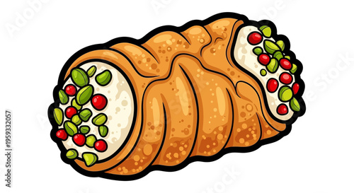 Italian Cannoli Dessert with Cream and Pistachios