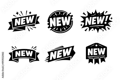 New product badge collection offering a variety of modern promotional banners and tags for advertisements