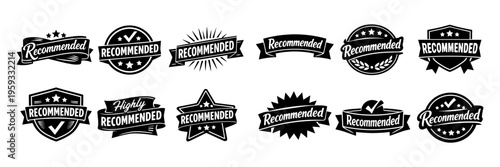 Recommended badge collection representing quality, approval, and certification for products, services, or endorsements