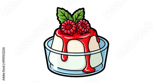 Panna Cotta Dessert with Raspberry Topping and Mint