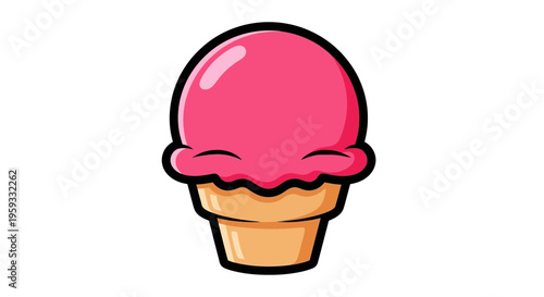 Pink ice cream cone illustration on white background