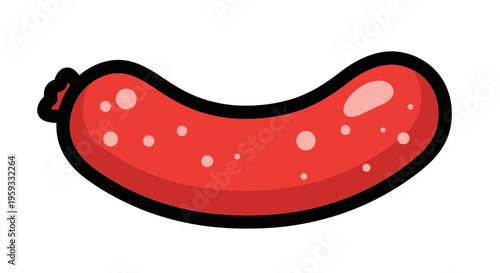 Red sausage with white dots, cartoon style illustration