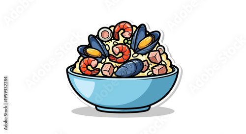 Seafood rice bowl illustration