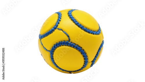 Canvas Print Vibrant yellow chew ball dog toy with blue rope accents, perfect for pet play an