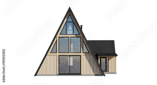 Contemporary A-frame dwelling with sleek wooden exterior and expansive glass panels, embodying modern architectural design and stylish living