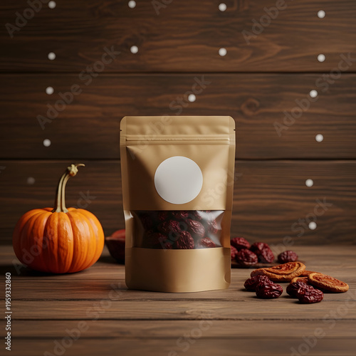 Autumnal coffee or spice blend packaging with pumpkin and cinnamon