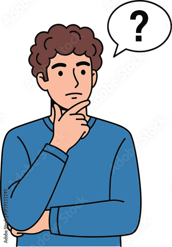 A cartoon man with a questioning expression and a thought bubble with a question mark.
