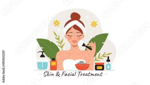 Facial skin care treatment with a woman receiving a facial brush