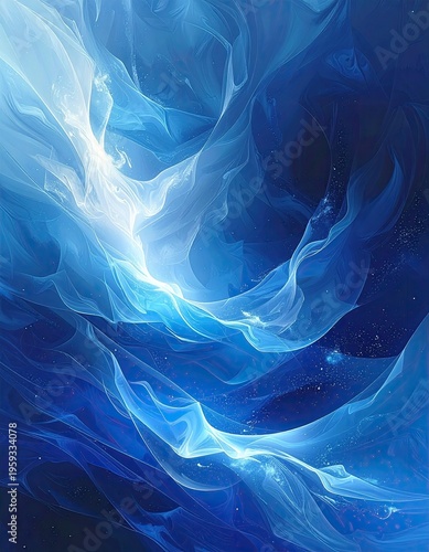Abstract waves of light & dark blue; airy, dreamy texture