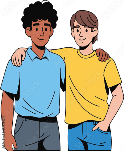 Diverse friends embracing, vector illustration