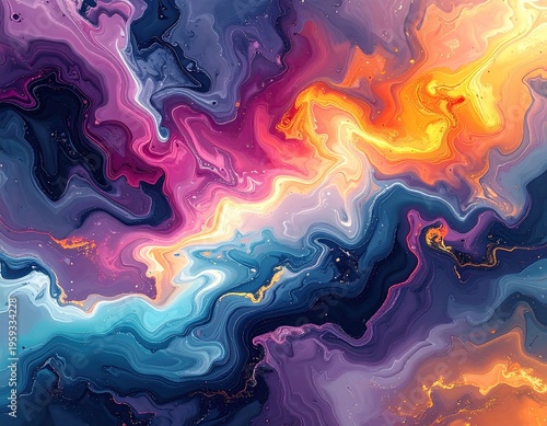 Swirling colorful liquid, dynamic paint mixing effect
