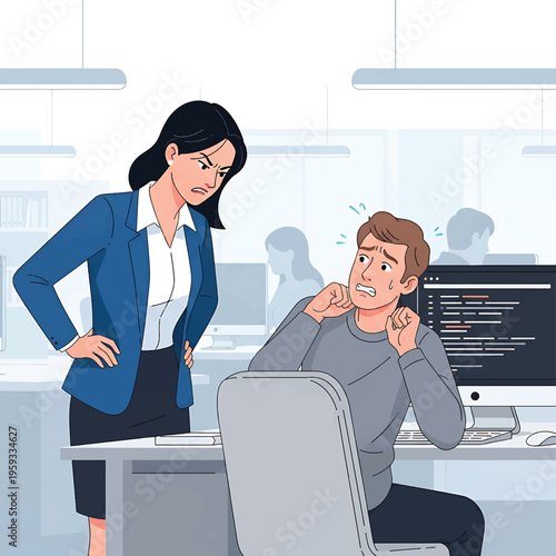 Boss scolding employee at office vector illustration