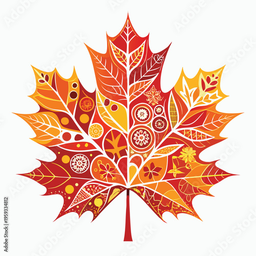 Autumn maple leaf, colorful decorative illustration, orange red foliage, vector graphic