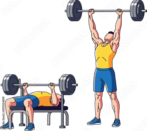 Man doing bench press and overhead lift