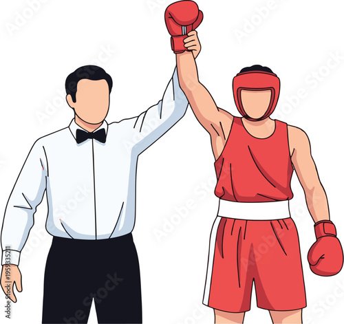 Boxing referee raising winner's arm