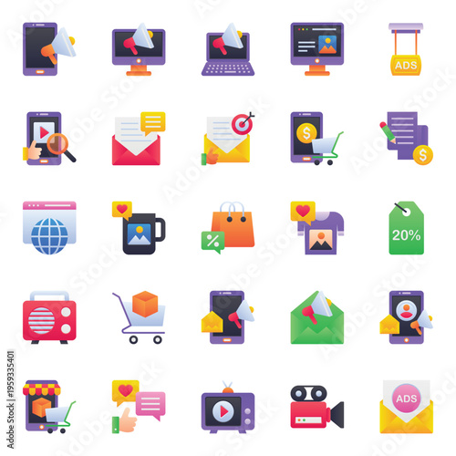 Gradient color icons set for Marketing and advertisement
