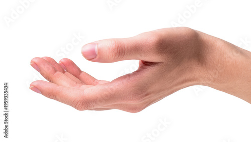 Photos Detailed view of a human hand with open palm in a giving or receiving gesture
