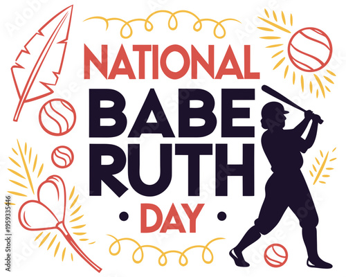 Bild auf Leinwand Vintage Baseball Theme Vector, National Babe Ruth Day Sports Illustration