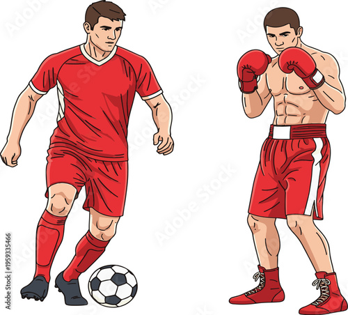Soccer Player and Boxer Sports Vector Illustration