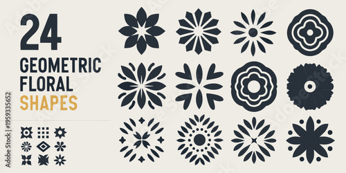 Collection of dark floral and geometric shapes with number twenty four