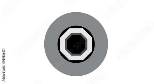 Gray Metal Nut with Hexagonal Hole.