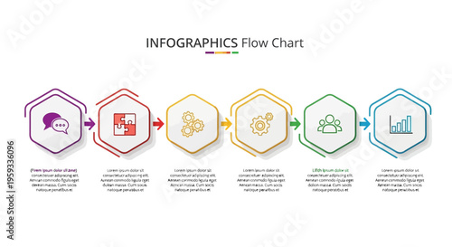 Infographics Flow Chart with Hexagonal Icons Representing Business Process Steps