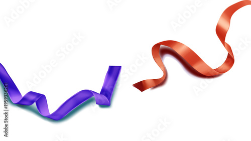 白背景にカラフルなリボンが流れるシンプルでポップな余白多めのイベント向けデザイン素材