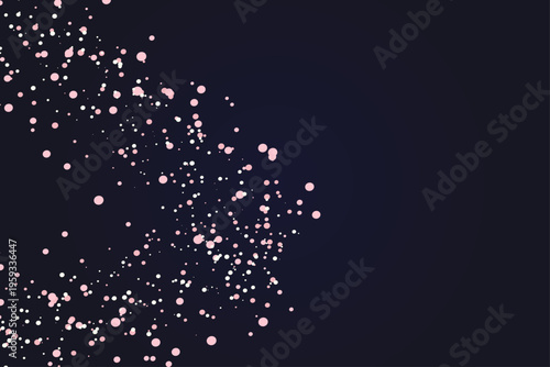 ダークネイビー背景に広がるピンクとホワイトの粒子が舞う幻想的な抽象デザイン、星屑のようなきらめきが美しい背景素材