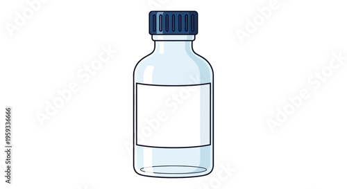 Clear Glass Bottle with Blue Cap.